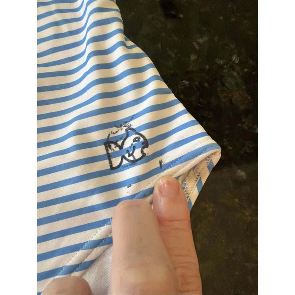 Prodoh Girls One Piece Swimsuit Sz 12 Blue‎ White Stripe Bathing Suit Beach Swim